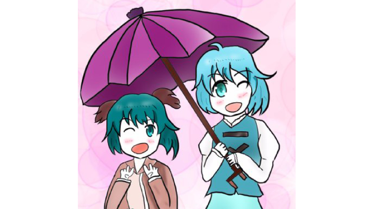 【東方イラスト】仲良く唐傘を指している親友（小傘＆響子）